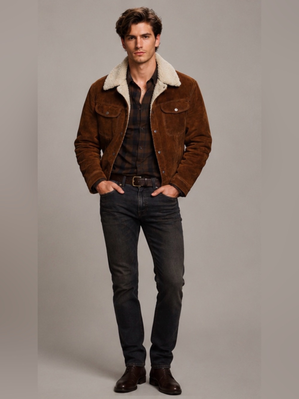 Vintage 70s Towncraft Suede Shearling Ranch Jacket 46 REG Western Trucker